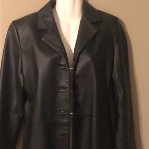 Mid length leather coat